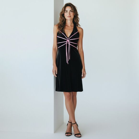 Vtg y2k Blondie Nites sz 11 Small soft flowy velour black pink midi halter dress - Picture 1 of 12